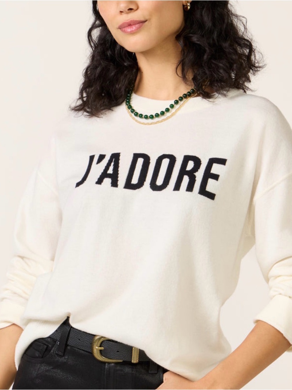 Sanctuary Ivory J'ADORE Crewneck Sweater with Black Lettering